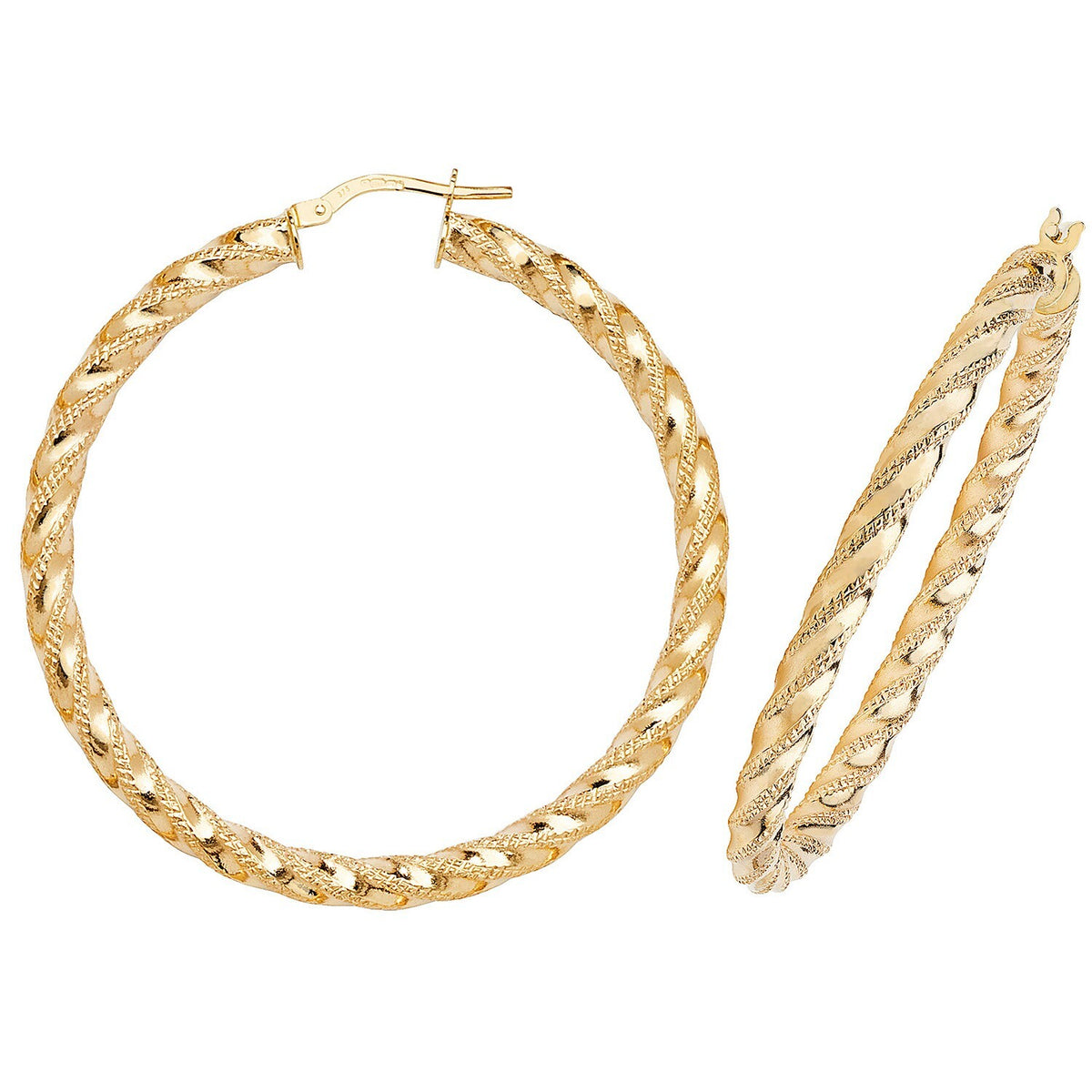 9ct Yellow Gold Diamond Cut Hoop Earrings 375 Hallmarked 10mm - 60mm Diameter