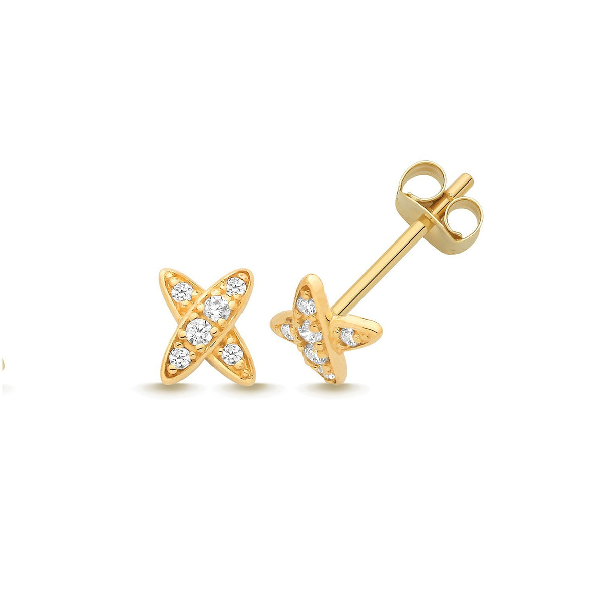 X Kiss Prong Stud Earrings 9ct Yellow Gold 375 Hallmarked Brand New Boxed