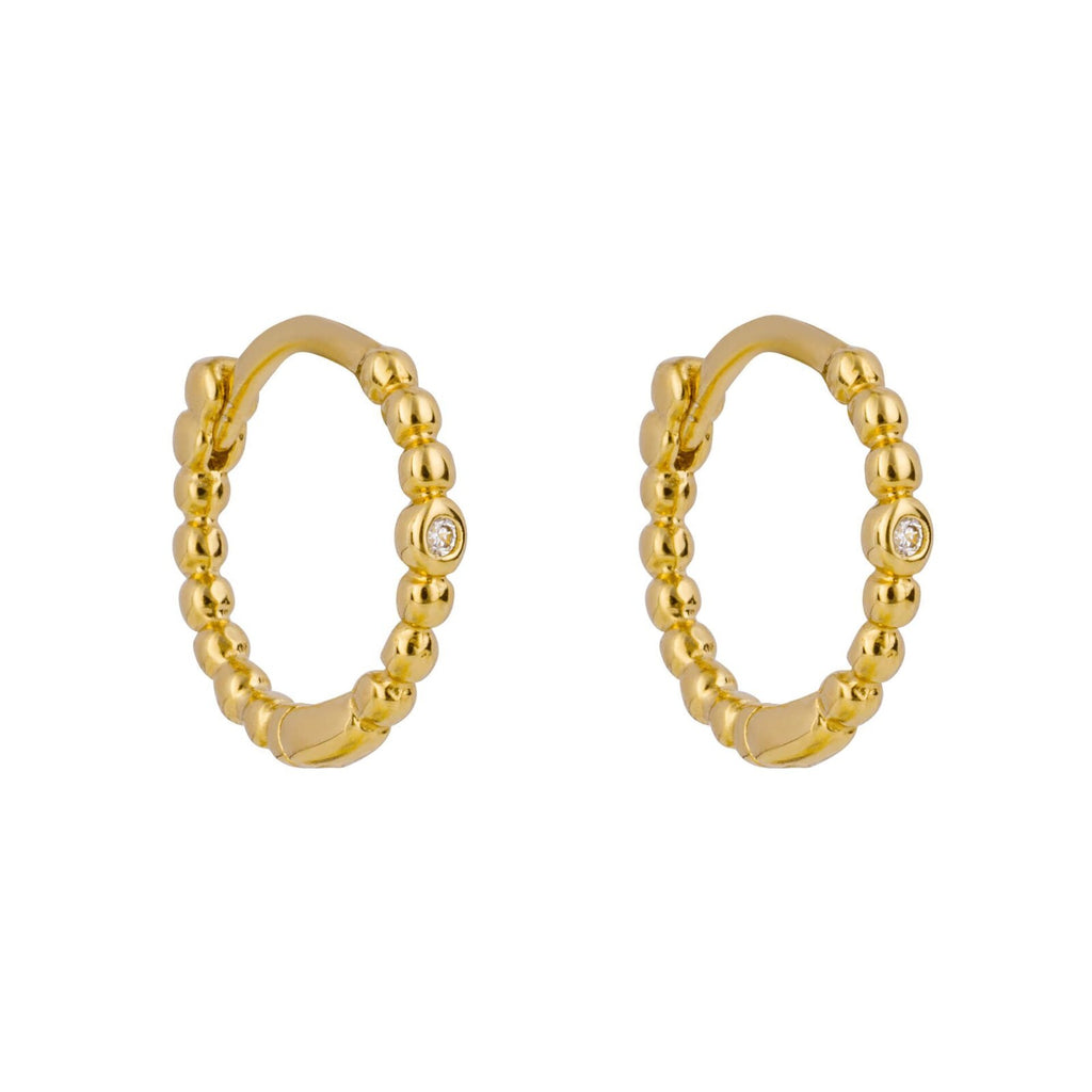 Beaded Zircon Hoop Earrings 9ct Yellow Gold Plated Hallmarked Brand New
