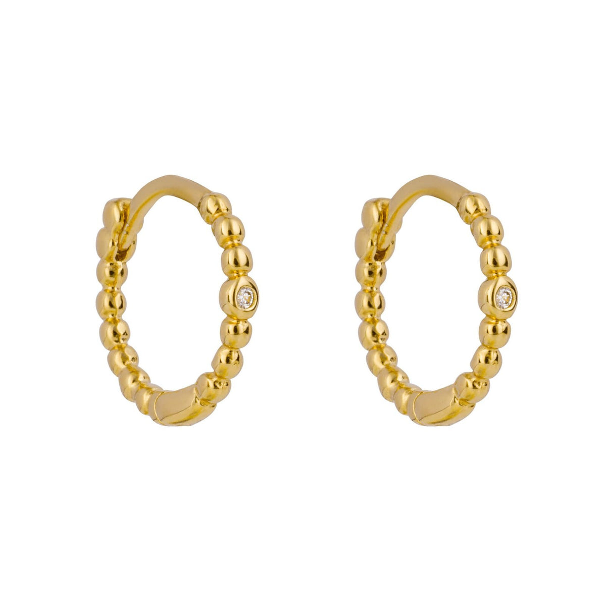 Beaded Zircon Hoop Earrings 9ct Yellow Gold Plated Hallmarked Brand New