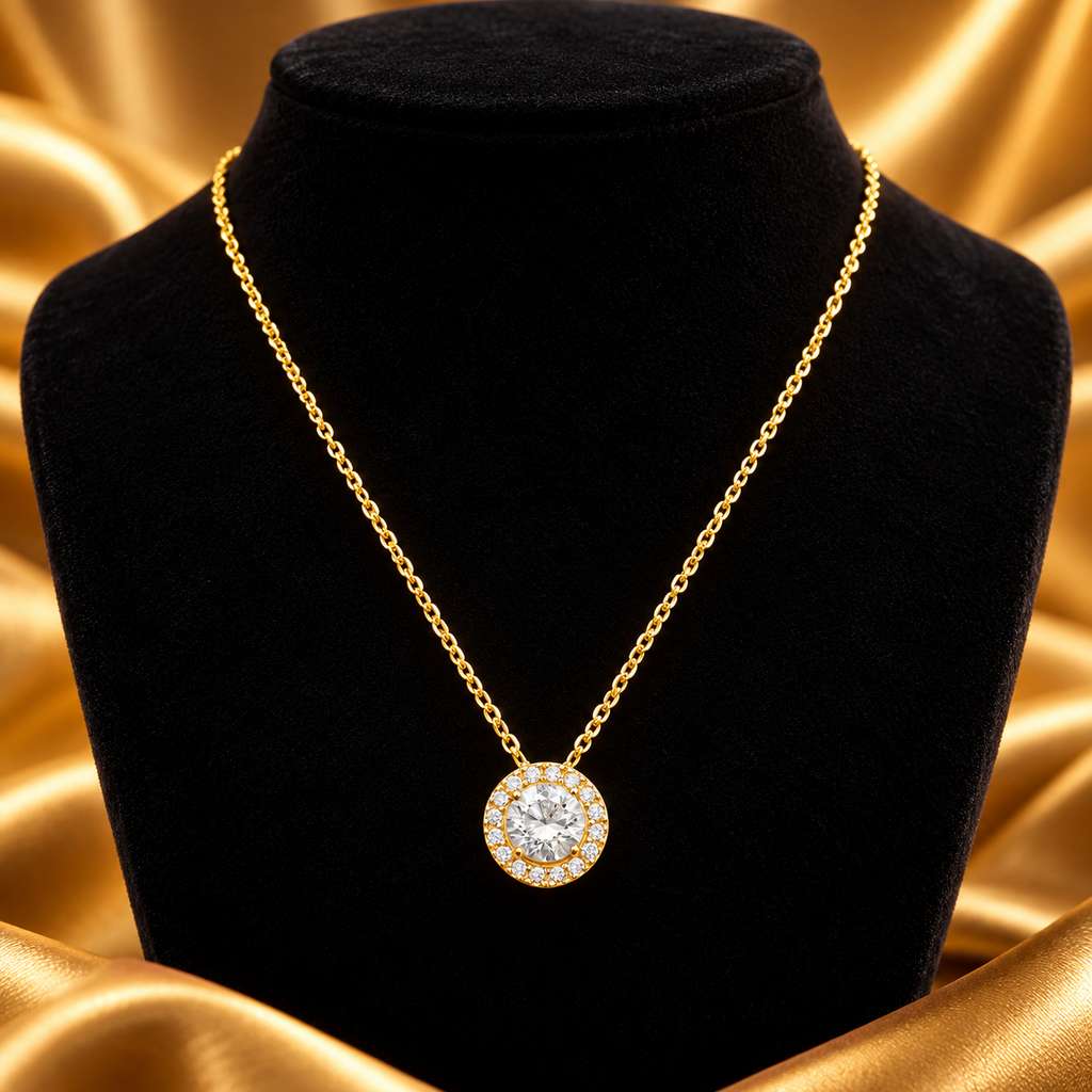 Ladies Round Bezel Set Necklace 9ct Yellow Gold 375 Hallmarked British Made