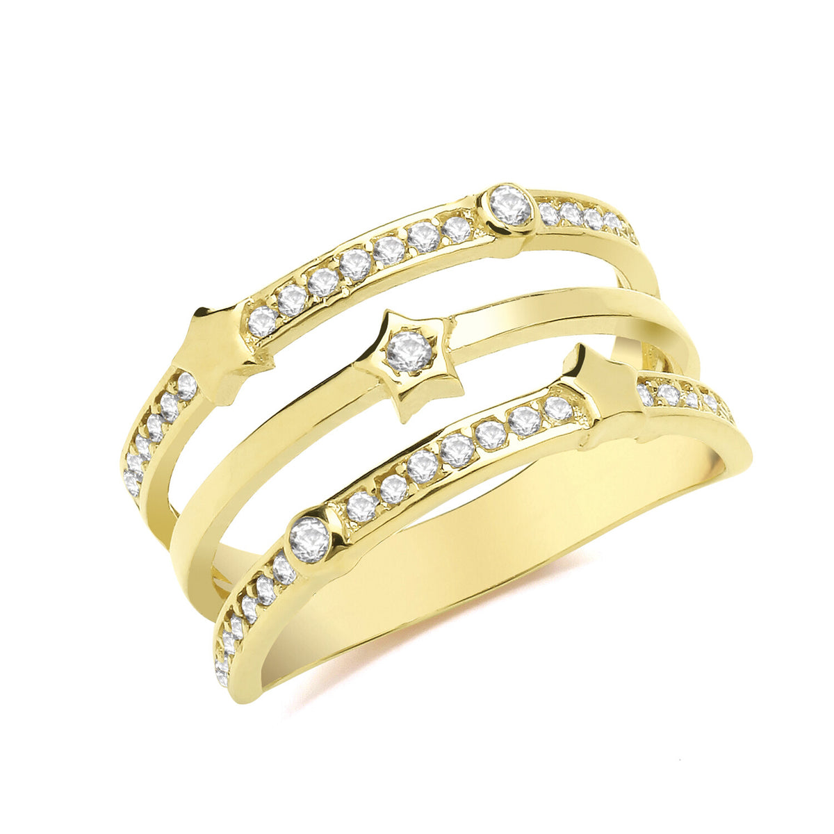 3 Band Star Ring 9ct Yellow Gold Hallmarked Sizes J - T British Made