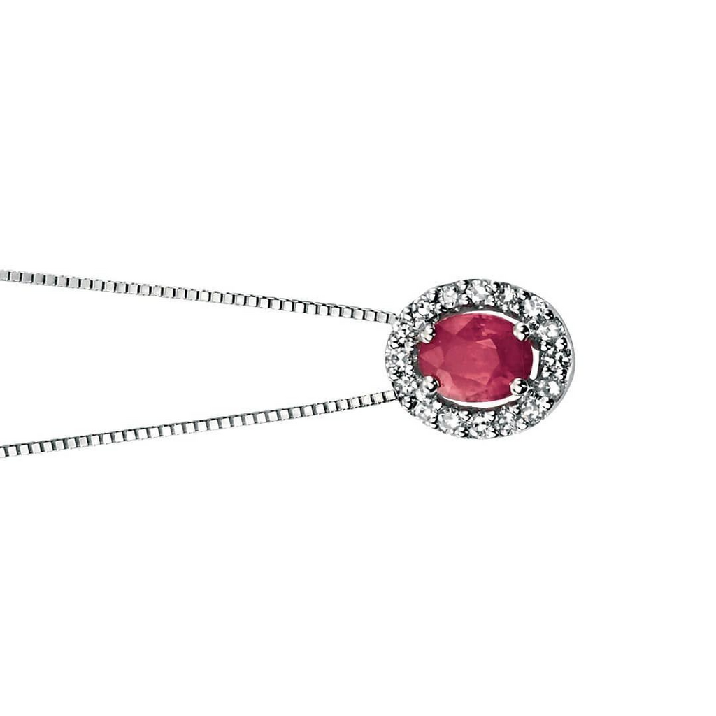 Oval Ruby and Diamond Pendant 9ct White Gold 375 Hallmarked British Made