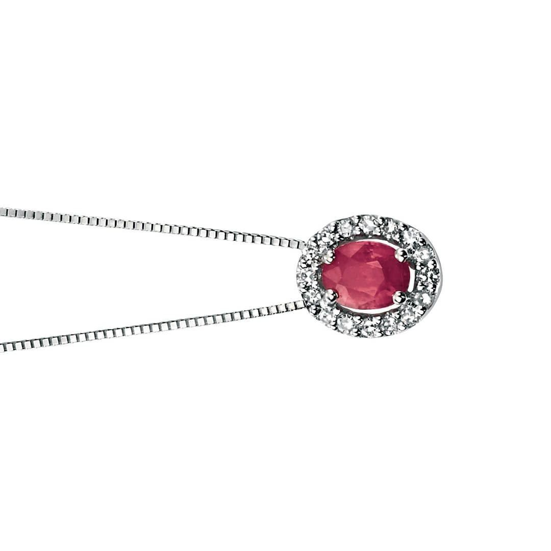 Oval Ruby and Diamond Pendant 9ct White Gold 375 Hallmarked British Made