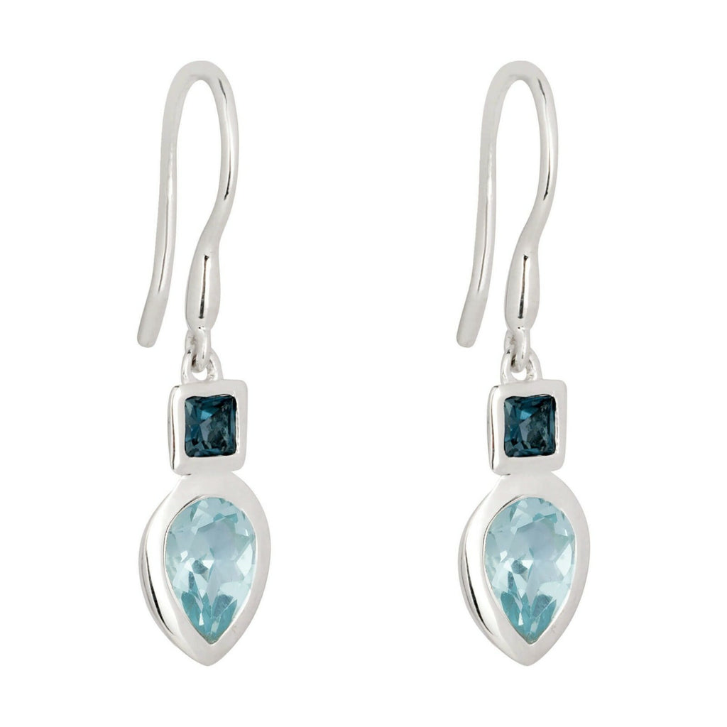 Blue/Swiss Topaz Drop Earrings Solid Sterling Silver 925 Hallmarked British Made