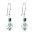 Blue/Swiss Topaz Drop Earrings Solid Sterling Silver 925 Hallmarked British Made