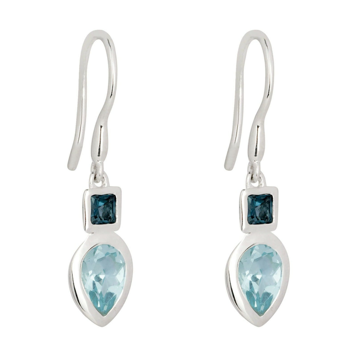 Blue/Swiss Topaz Drop Earrings Solid Sterling Silver 925 Hallmarked British Made