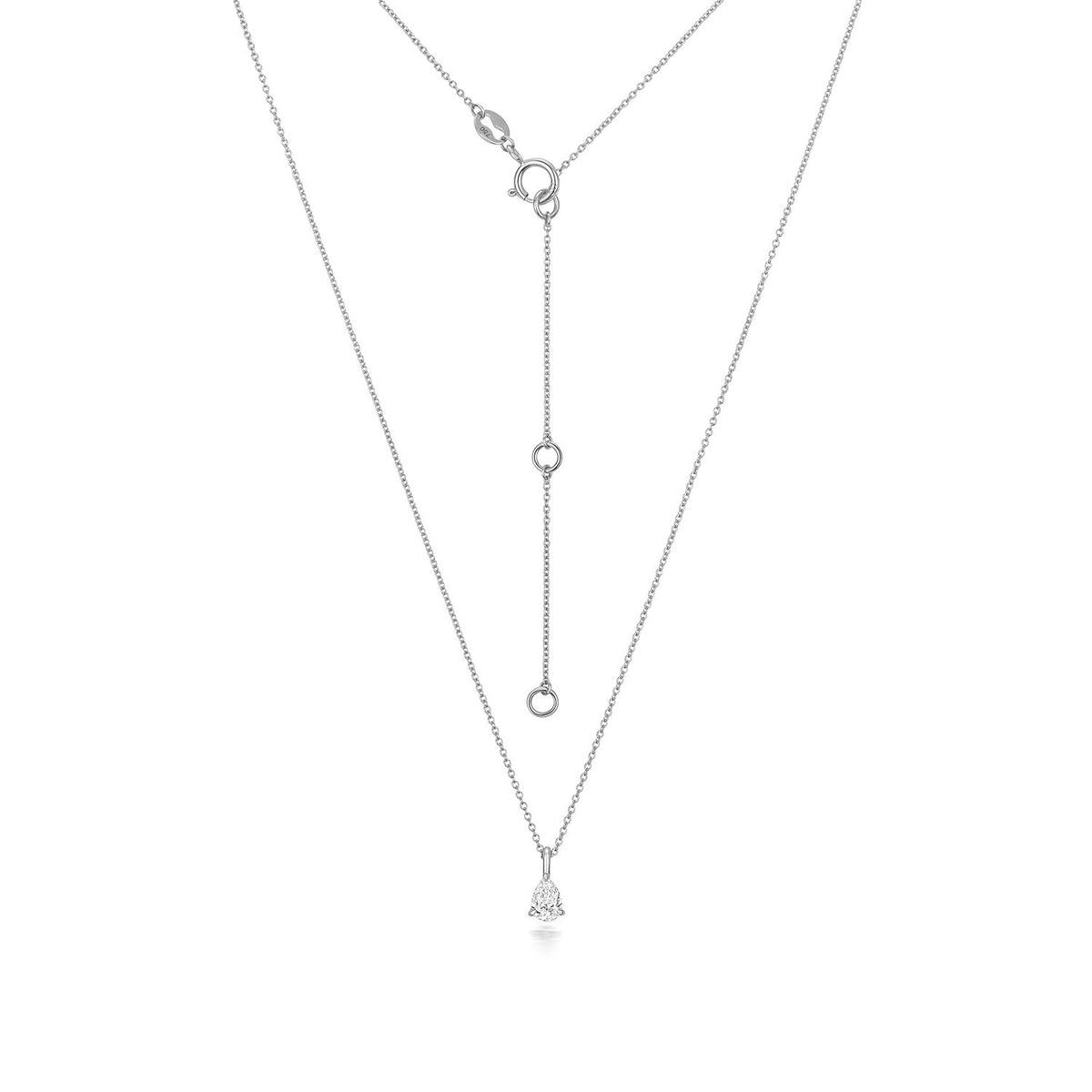 1 Natural Diamond Pear Cut Necklace 18ct White Gold Hallmarked British Made