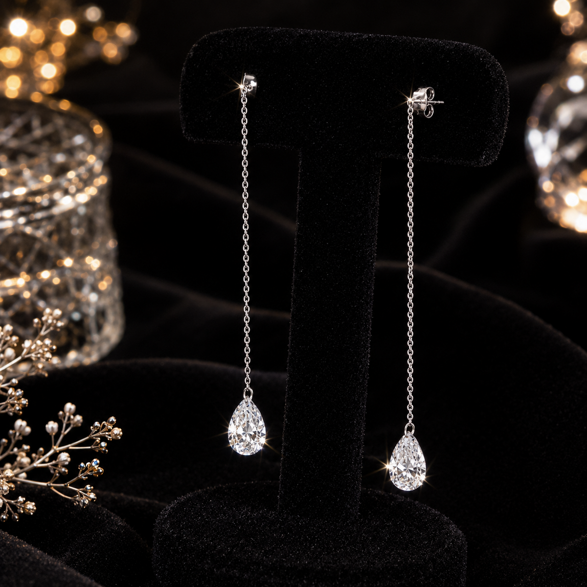 Pear Shaped Chain Drop Earrings Sterling Silver 925 Hallmarked British Made