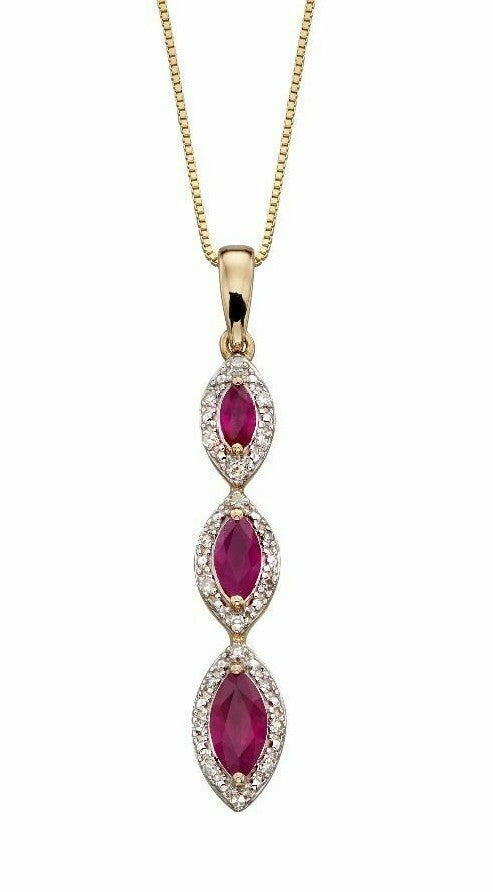 Ruby and Diamond Pendant 9ct Yellow Gold 375 Hallmarked Brand New Boxed