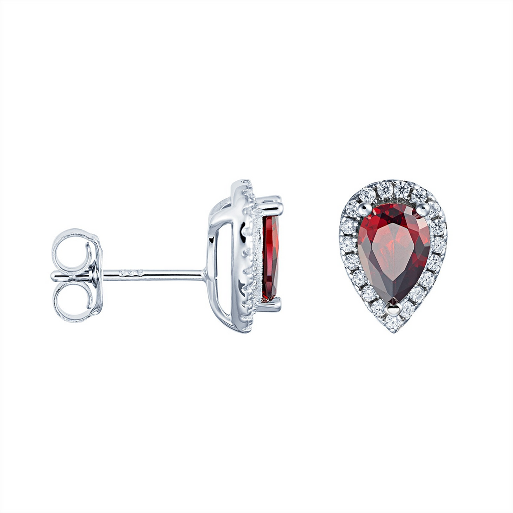 Teardrop Garnet Stud Earrings Sterling Silver 925 Hallmarked British Made