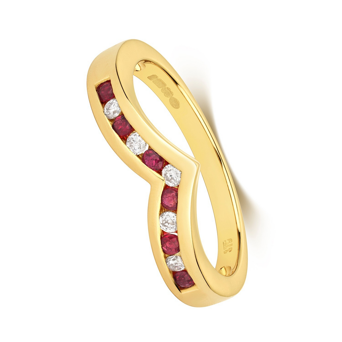Ruby Diamond Wishbone Ring 9ct Yellow Gold 375 Hallmarked Sizes J - Q