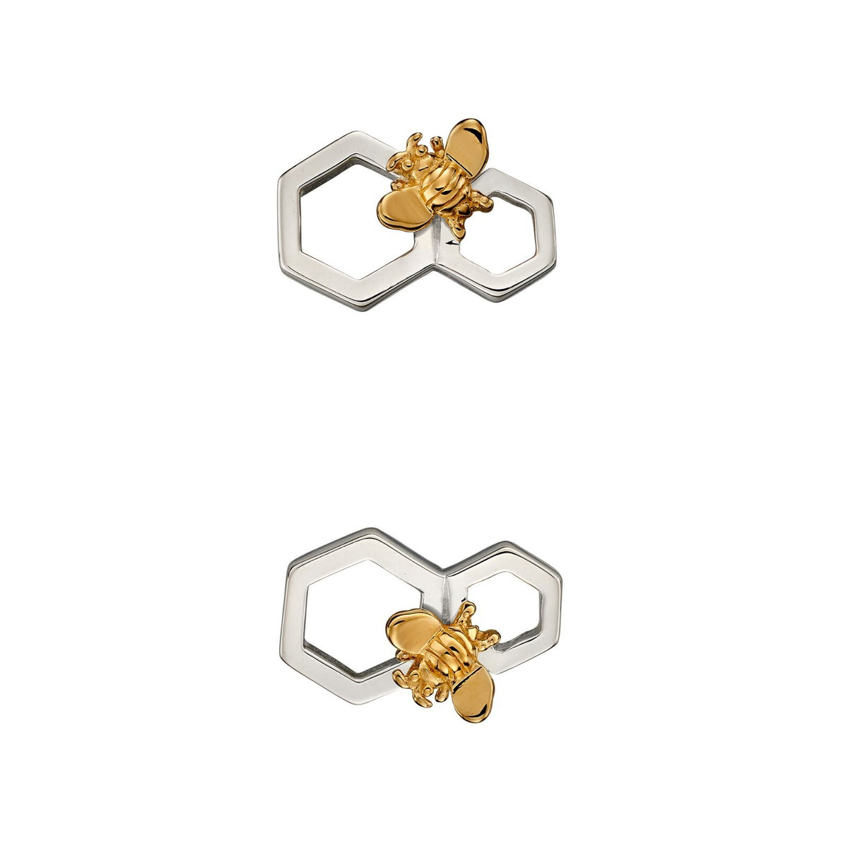Bee And Honeycomb Stud Earrings 9ct Yellow Gold Plated Hallmarked Brand New