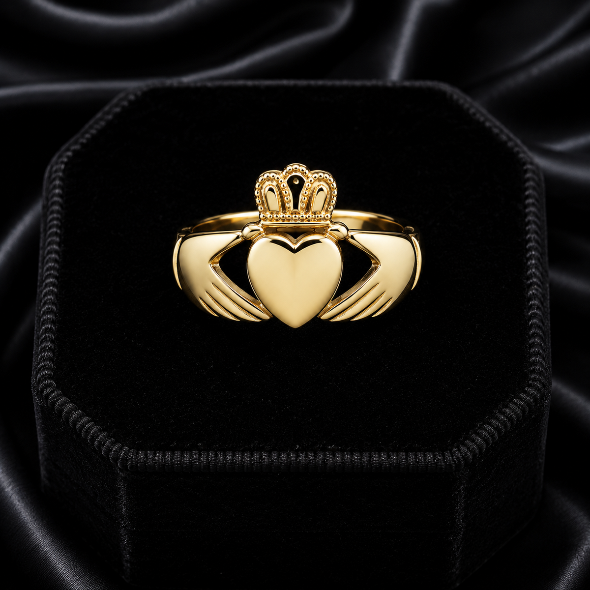 Mens 9ct Yellow Gold Claddagh Ring 375 Hallmarked British Made Size R - Z