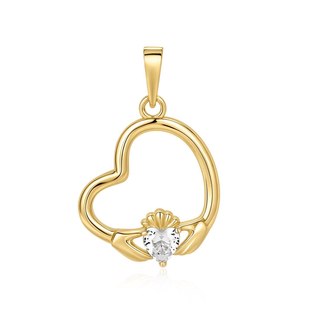 Heart Claddagh Pendant 9ct Yellow Gold Plated Hallmarked All Chain Lengths