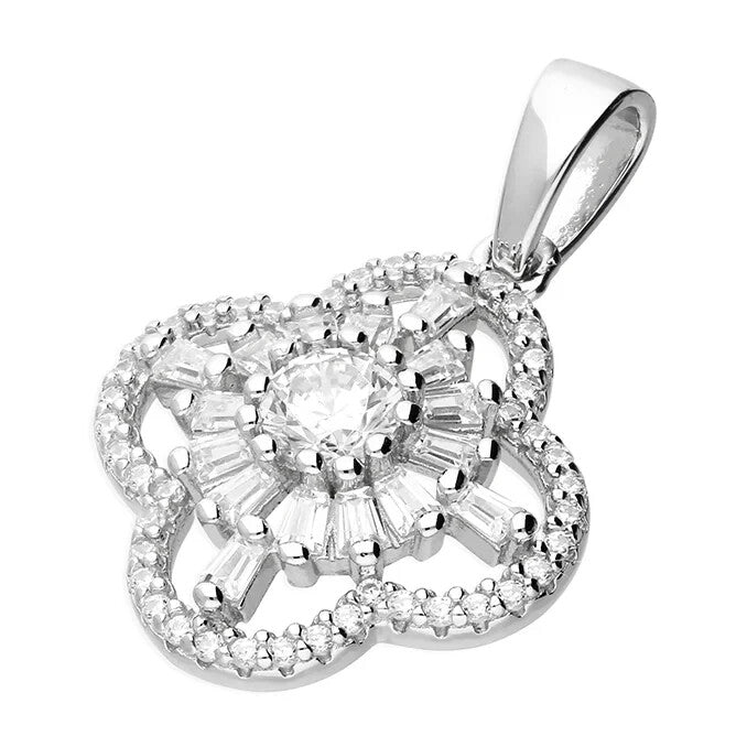 Floral Cluster Zircon Pendant Sterling Silver 925 Hallmarked All Chain Lengths
