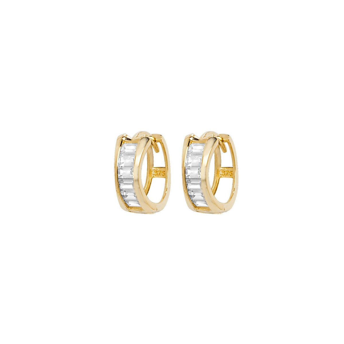 Mens 6 Stone Huggie Hoop Earring 9ct Yellow Gold 375 Hallmarked Brand New Boxed