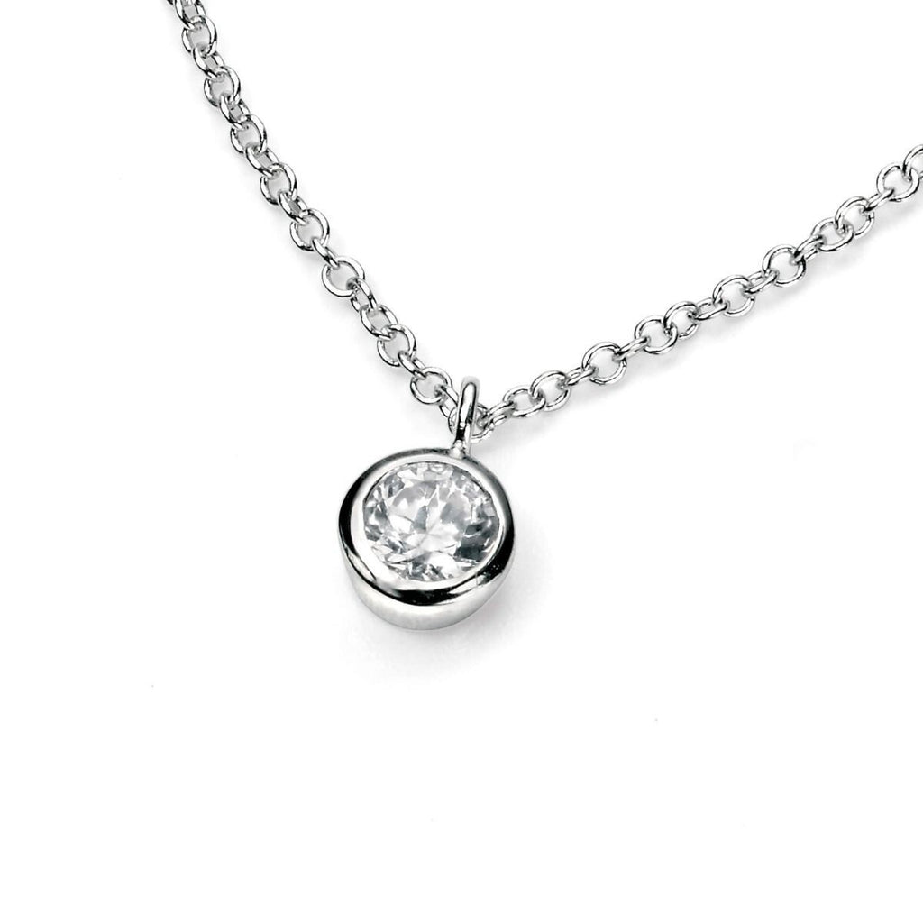 Flush Solitaire Zircon Necklace Sterling Silver 925 Hallmarked Brand New Boxed