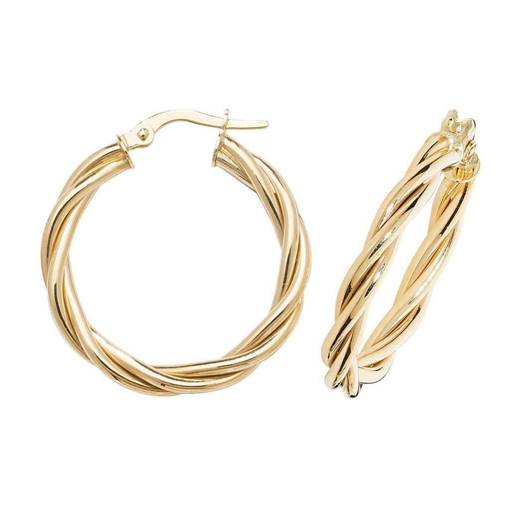 9ct Yellow Gold Twist Hoop Earrings 375 Hallmarked 10mm - 30mm Diameter