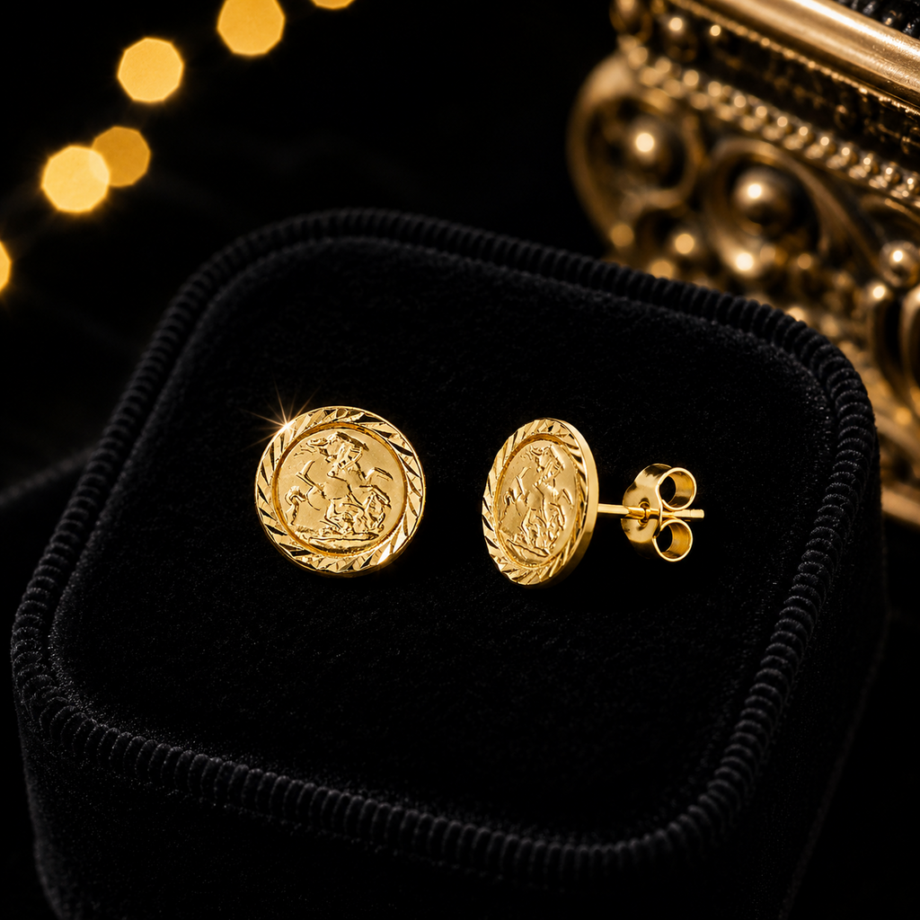 St Christopher Stud Earrings 9ct Yellow Gold 375 Hallmarked Brand New Boxed