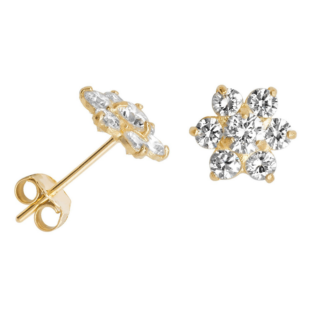 7 Stone Floral Stud Earrings 9ct Yellow Gold 375 Hallmarked Brand New Boxed