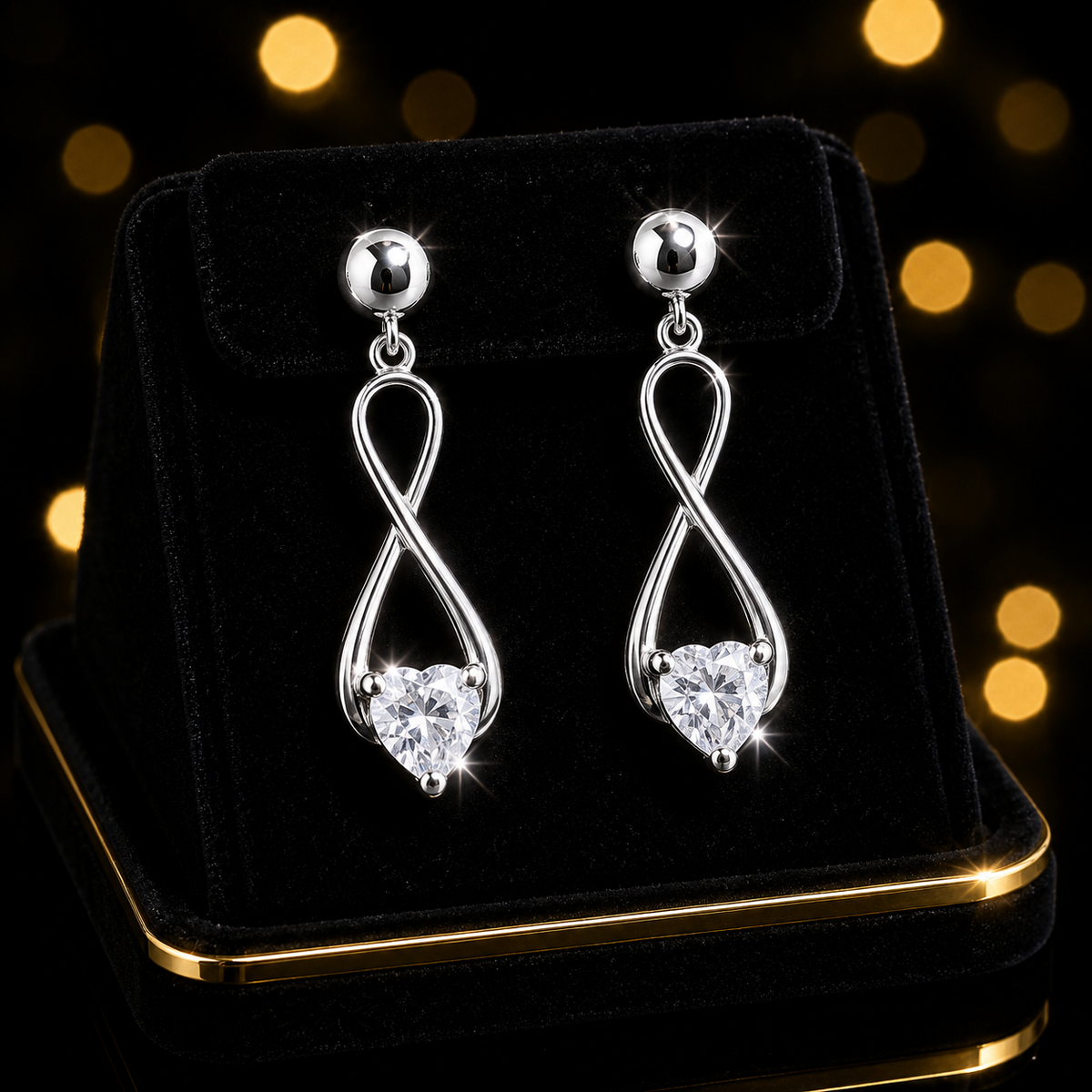 9ct White Gold Infinity Drop Earrings Diamond Heart Solitaire Drops 375 Hallmark
