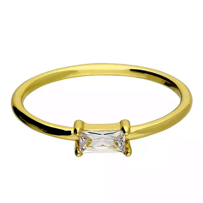 Baguette Ring 14ct Yellow Gold Plated Hallmarked British Made Size L - Q