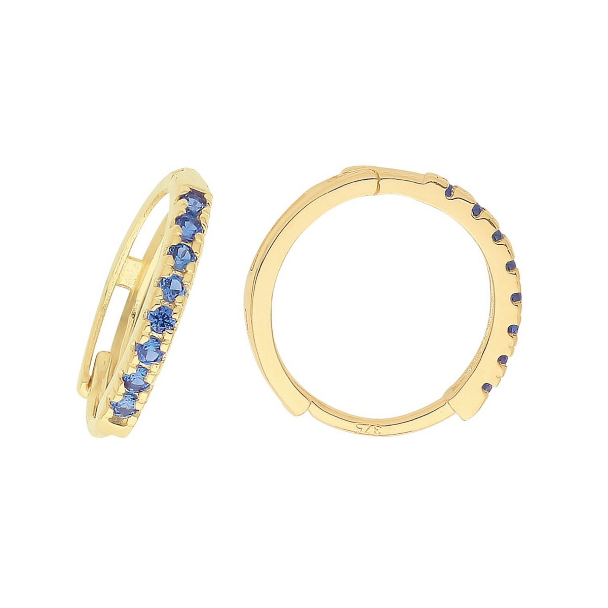 9ct Yellow Gold Sapphire Hoop Earrings British Made 375 Hallmark Brand New Boxed