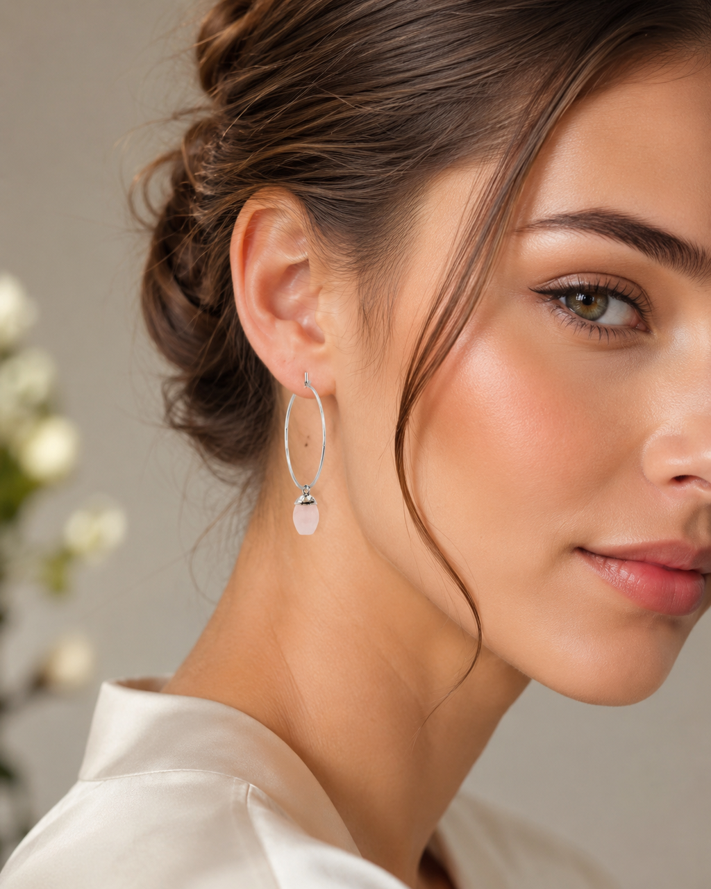 Suspended 28mm Quartz Hoop Earrings Sterling Silver 925 Hallmark Brand New Boxed