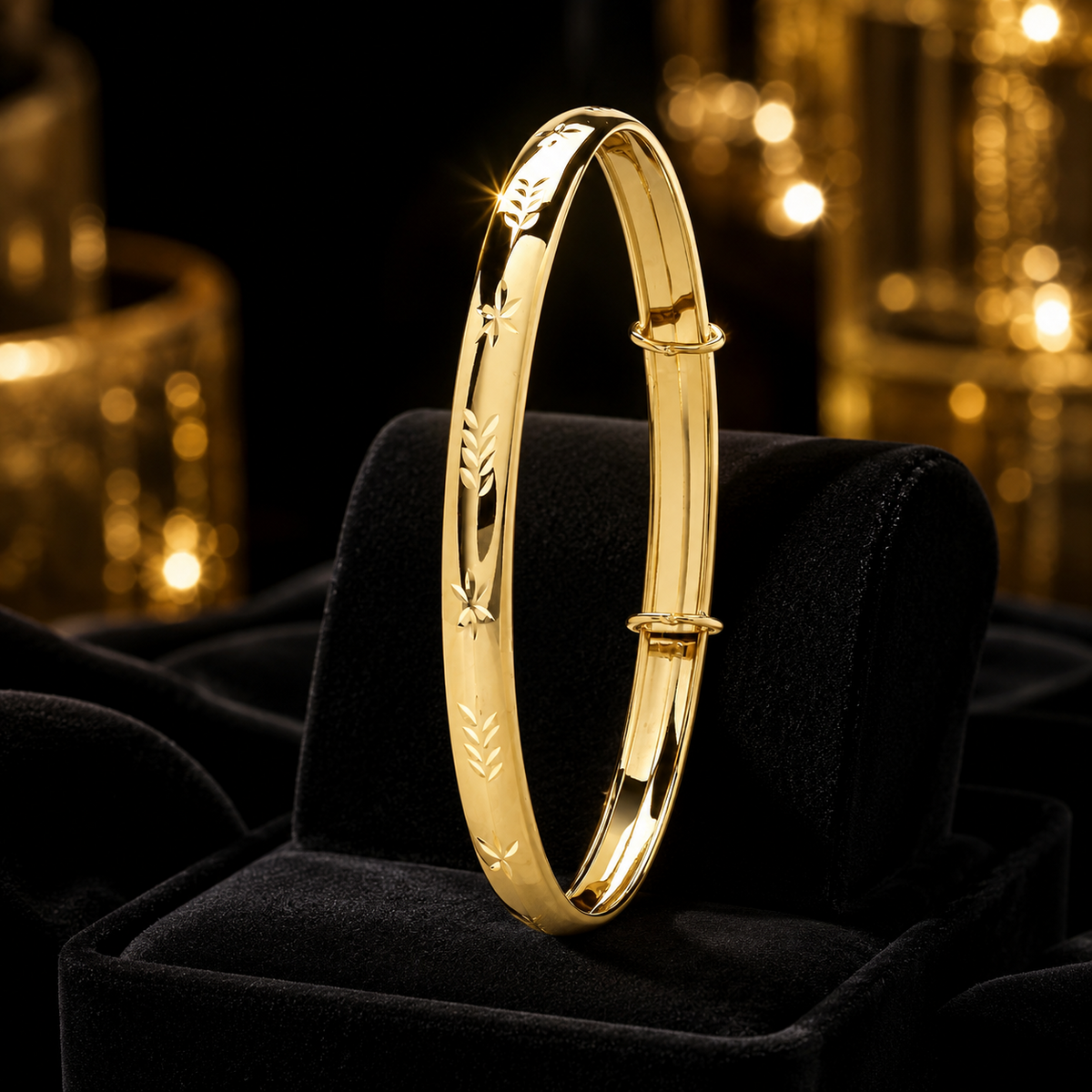 9ct Yellow Gold Nature Expandable Bangle 375 Hallmarked British Made Brand New