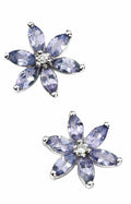 Tanzanite Flower Stud Earrings 9k White Gold 375 Hallmarked British Made