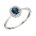 Natural Blue Sapphire Ring with Diamond Cluster Surround 9ct White Gold