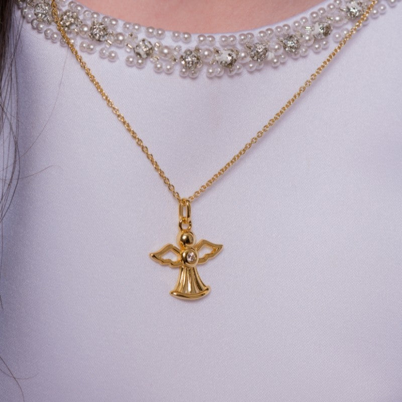 Flush Angel Pendant 9ct Gold Plated Hallmarked British Made All Chain Lengths