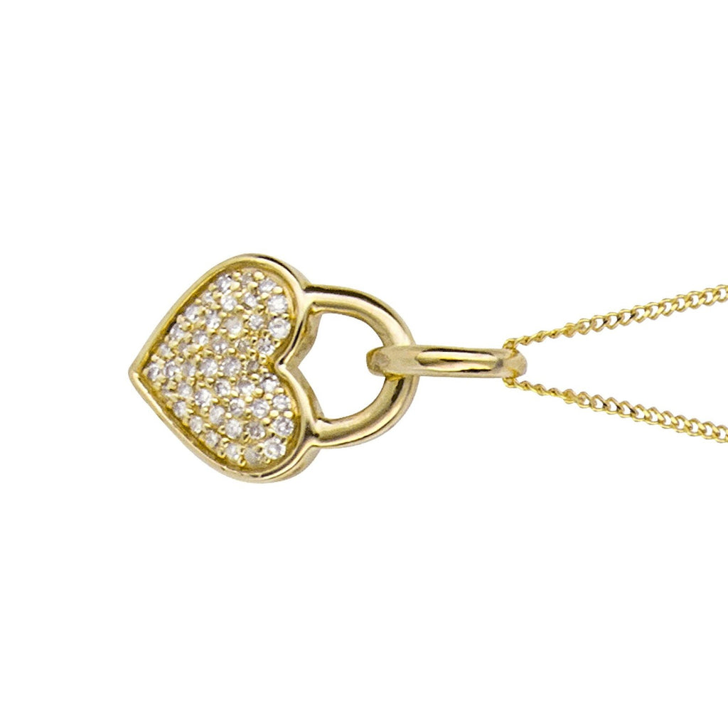 Heart Padlock Diamond Pendant 9ct Yellow Gold 375 Hallmarked British Made