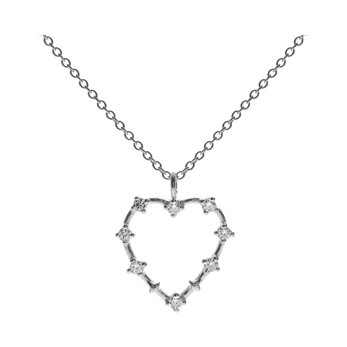 8 Stone Heart Necklace Solid Sterling Silver 925 Hallmarked British Made