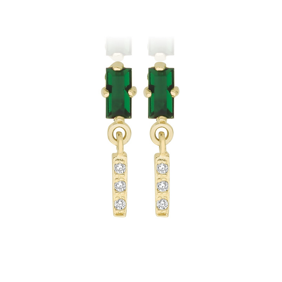 Baguette Natural Emerald Drop Earrings 9ct Yellow Gold 375 Hallmarked Brand New