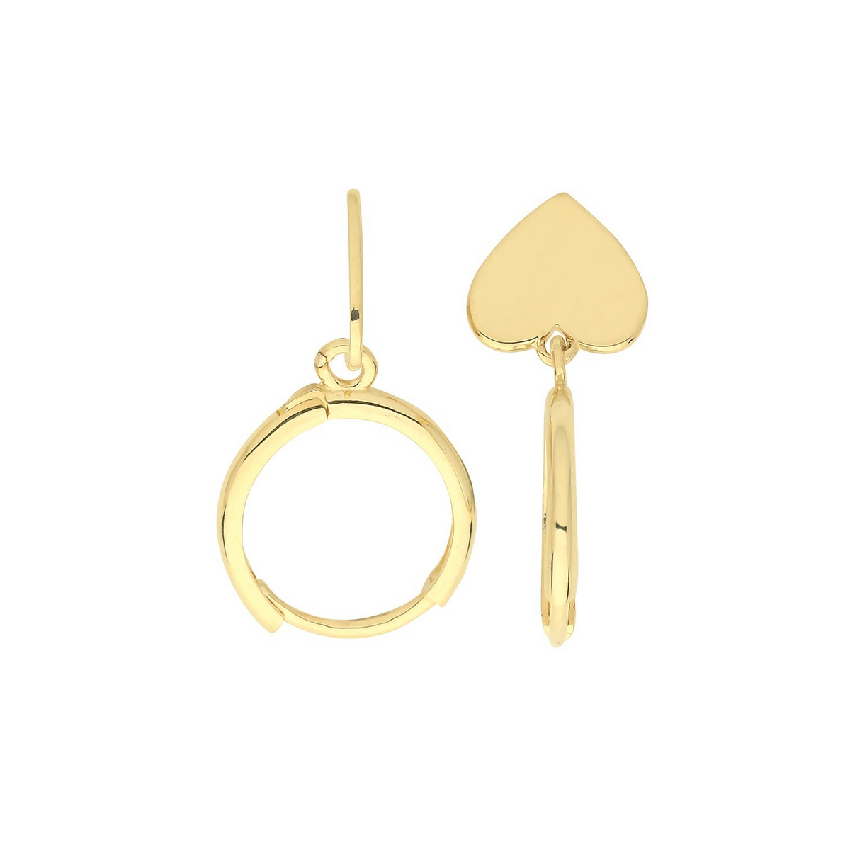8mm Heart Drop Hoops Earrings 9ct Yellow Gold 375 Hallmarked Brand New