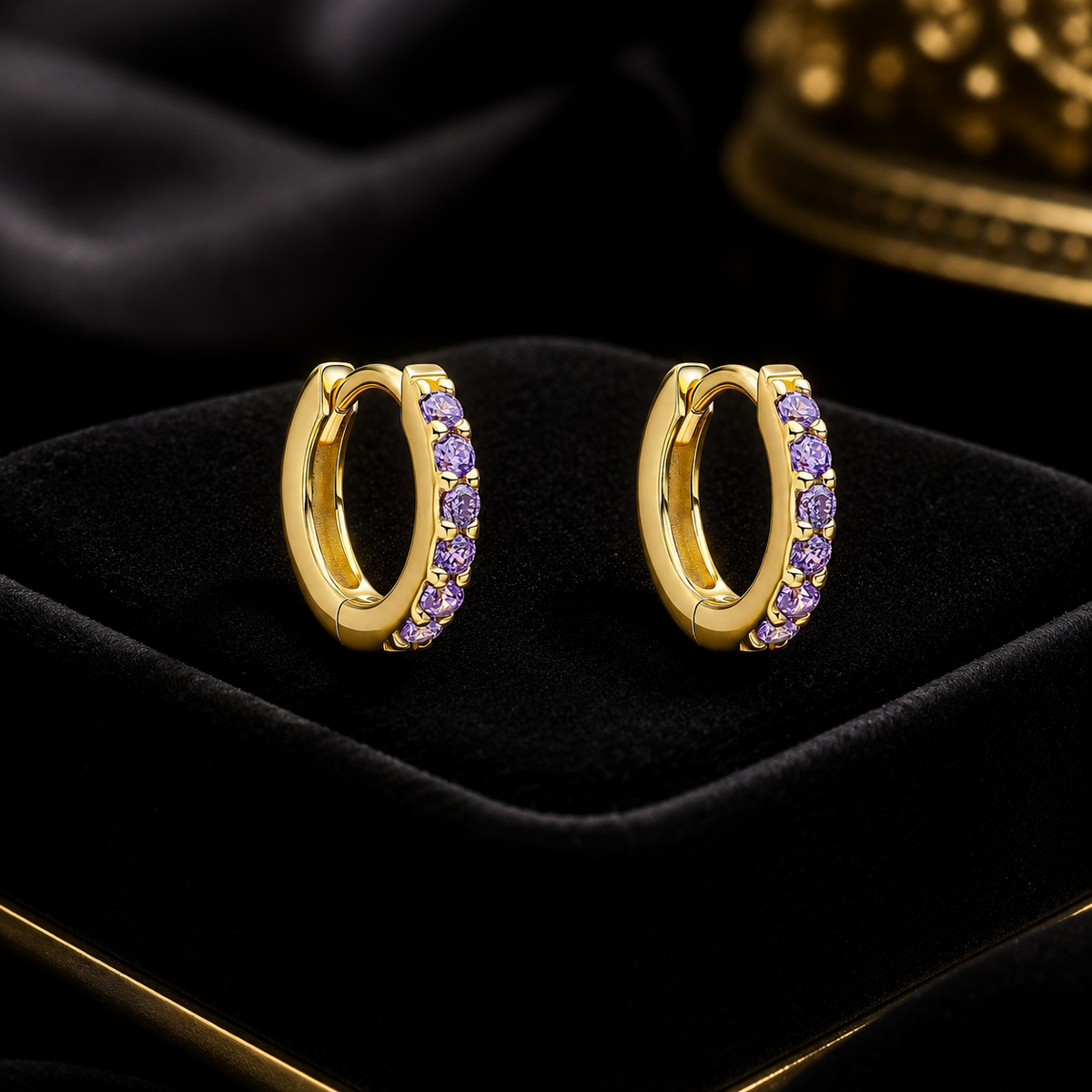 Amethyst Hoop Earrings 9ct Yellow Gold Plated Hallmarked Brand New Boxed