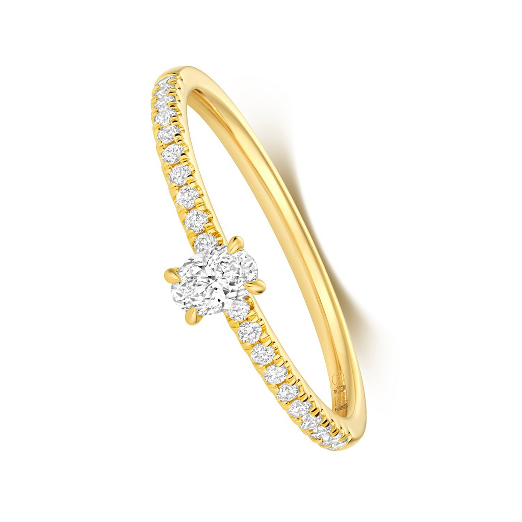 21 Natural Diamond Oval Cut Ring 18ct Yellow Gold Hallmarked Sizes K - N