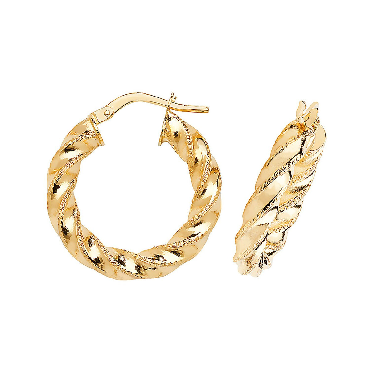 9ct Yellow Gold Diamond Cut Hoop Earrings 375 Hallmarked 10mm - 60mm Diameter