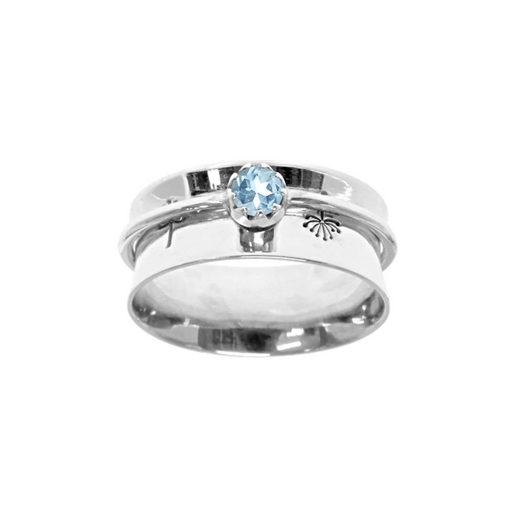 Floral Topaz Spinner Ring Sterling Silver 925 Hallmark British Made Size K - T