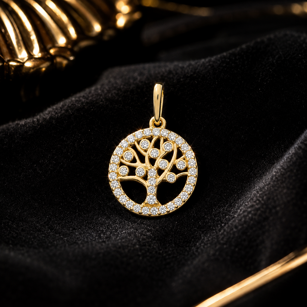 Pave Tree Of Life Pendant 9ct Yellow Gold 375 Hallmarked All Chain Lengths