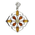 Statement Flower Amber Pendant Sterling Silver 925 Hallmarked All Chain Lengths