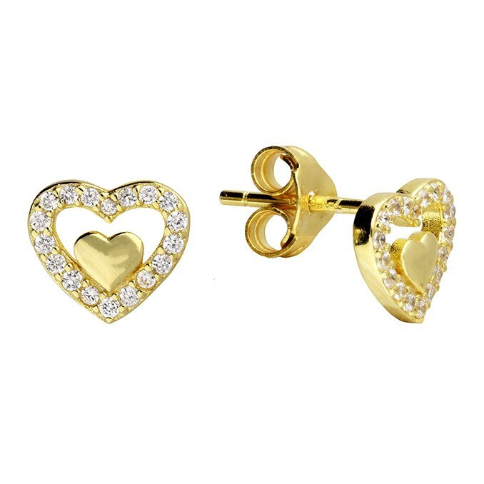 Heart Stud Earrings 14ct Yellow Gold Hallmarked British Made Brand New Boxed