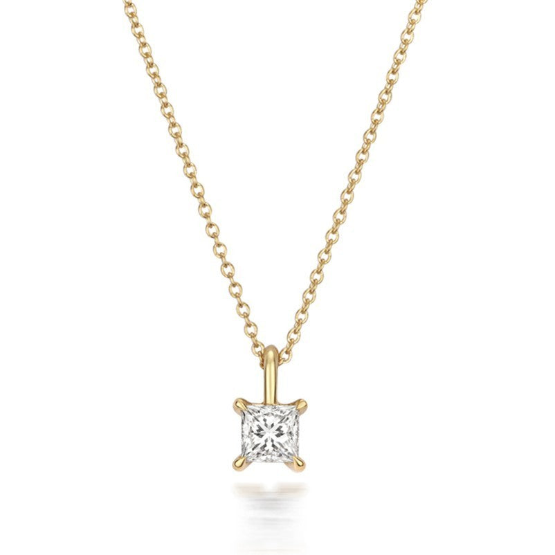 1 Natural Diamond Princess Cut Necklace 18ct Yellow Gold Hallmarked British Made