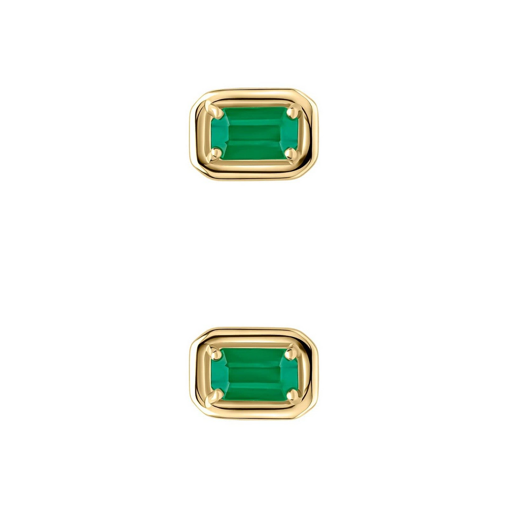 Chunky Solitaire Emerald Stud Earrings 9ct Yellow Gold 375 Hallmark British Made