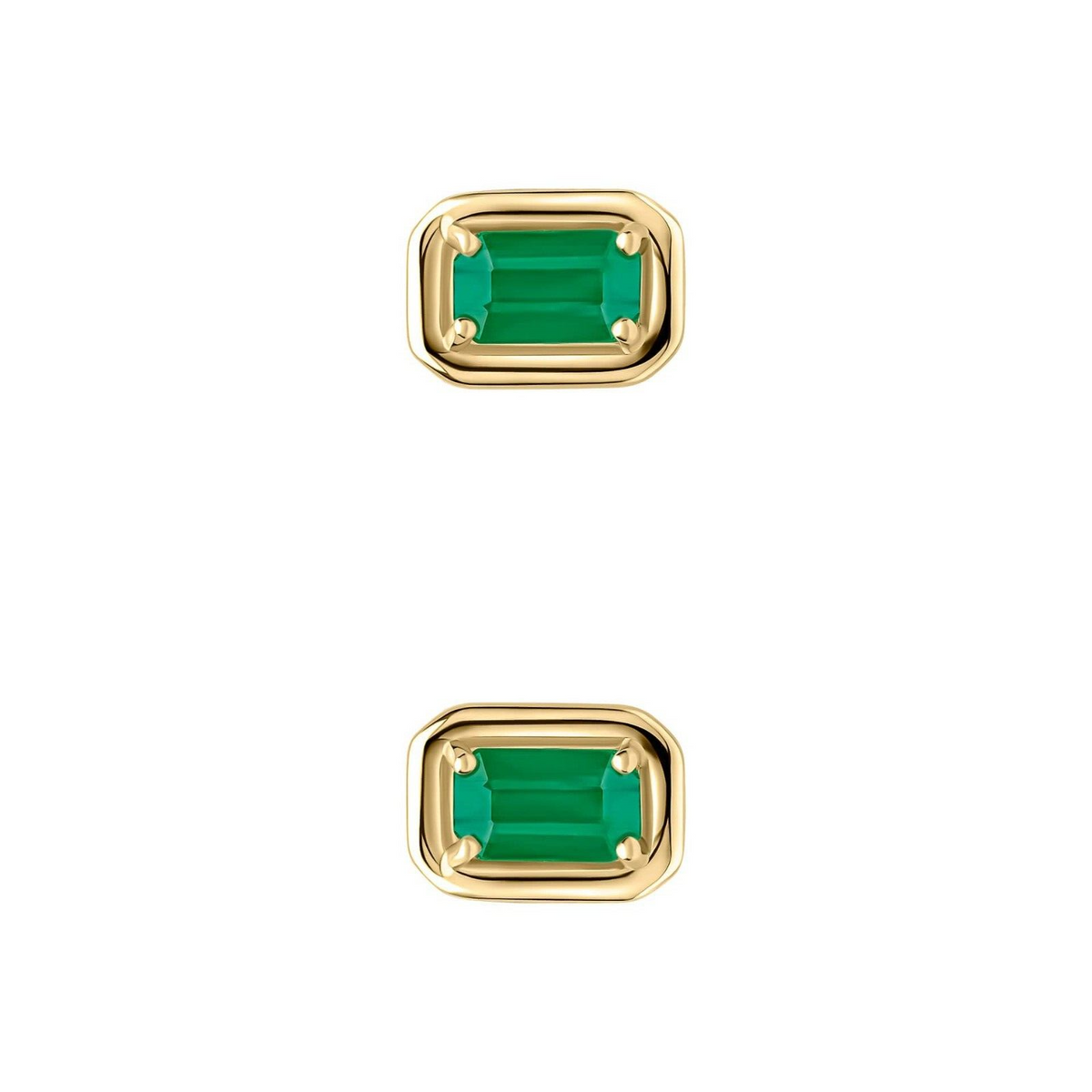 Chunky Solitaire Emerald Stud Earrings 9ct Yellow Gold 375 Hallmark British Made