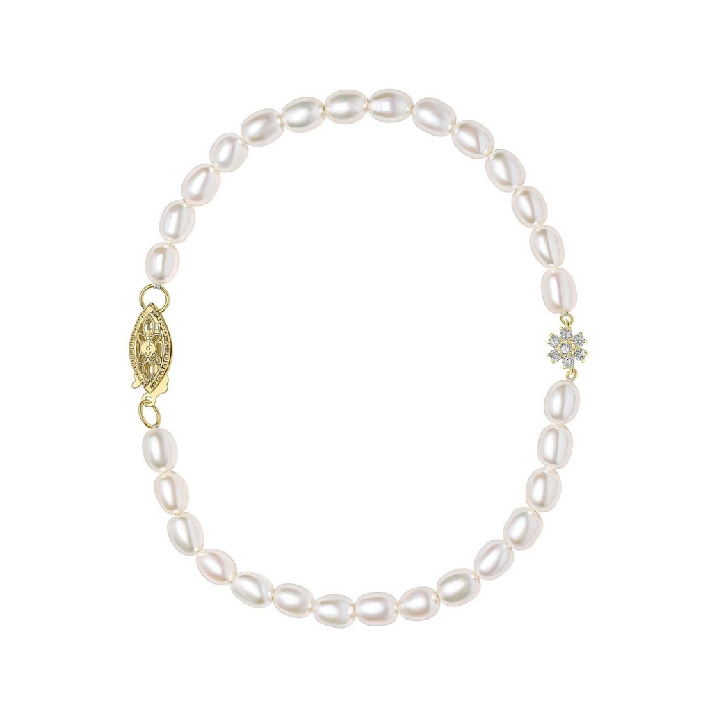 Seed Pearl And Diamond Bracelet In 9ct Yellow Gold 375 Hallmarked British Made