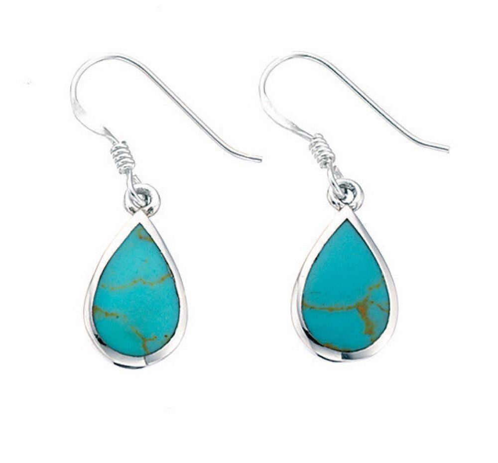 Teardrop Turquoise Drop Earrings Sterling Silver 925 Hallmarked Brand New Boxed
