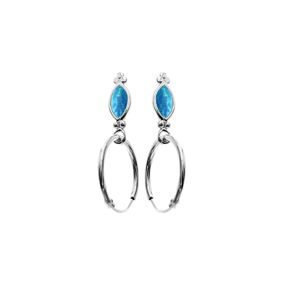 12mm Blue Opal Charm Hoop Earrings Sterling Silver 925 Hallmark Brand New Boxed